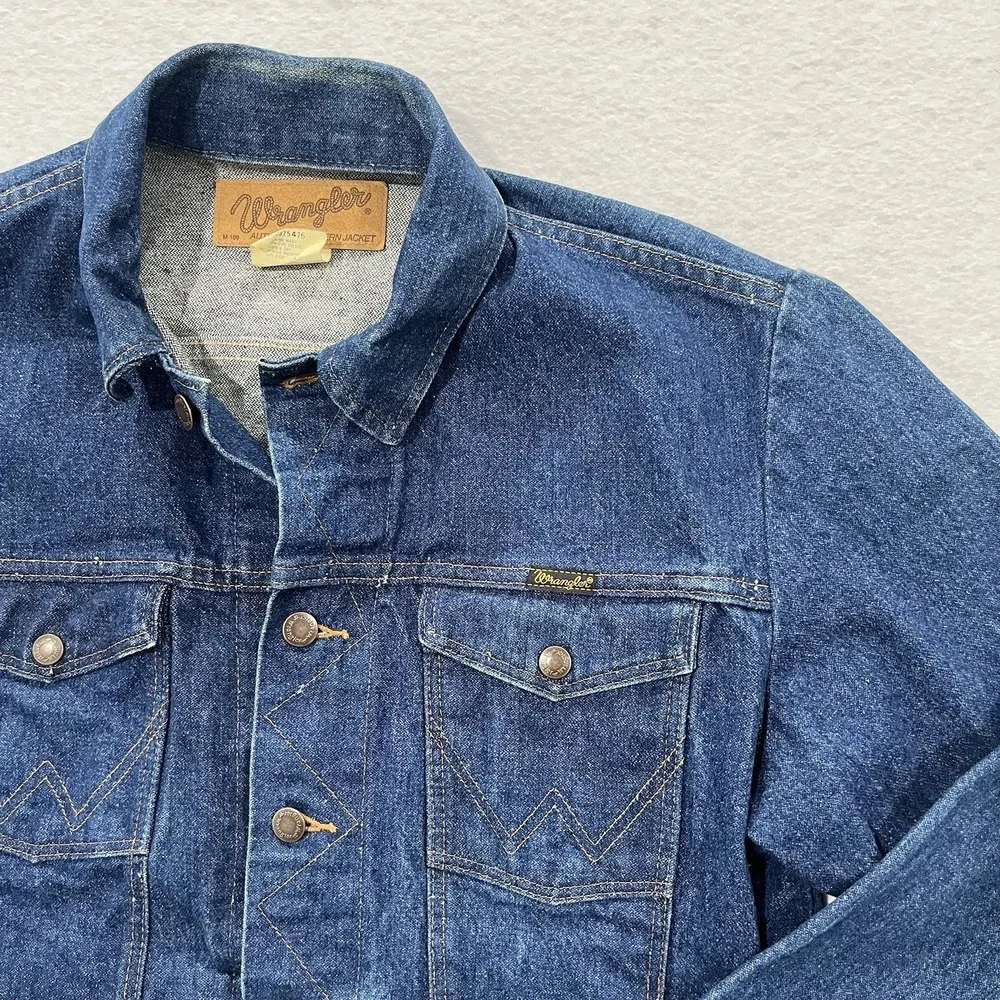 Vintage Wrangler Denim Western Trucker Jacket Coat Size 42 80s 90s M159 74140NV